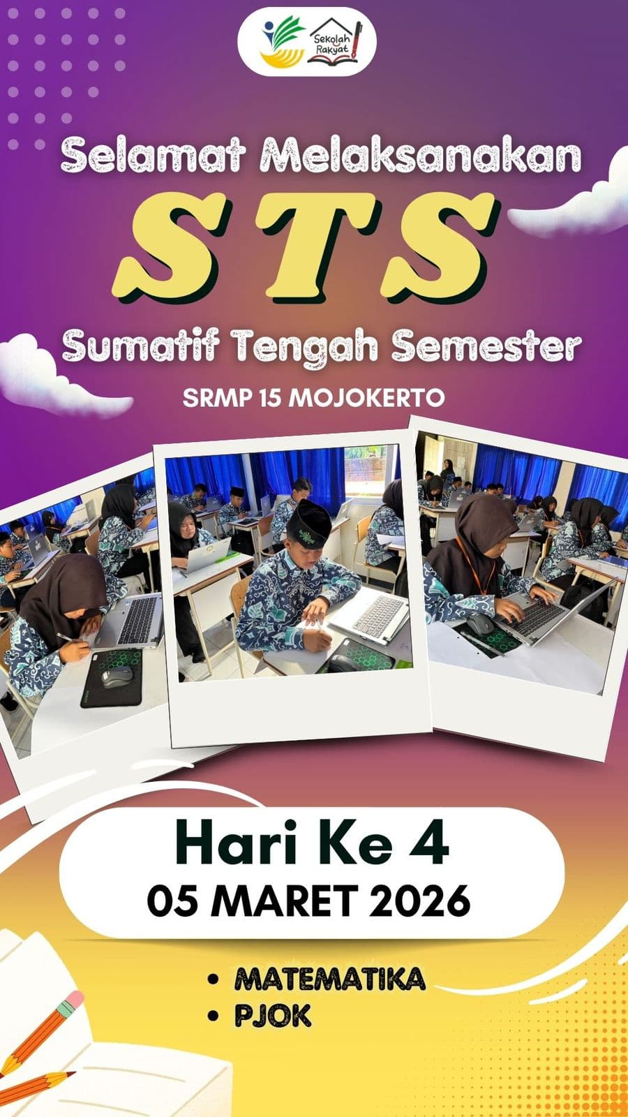 Poster pelaksanaan STS Genap SRMP 15 Mojokerto hari keempat pada 5 Maret 2026.